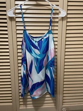 TAJ by Sabrina Crippa Blue and Pink Abstract Leaf Print Camisole